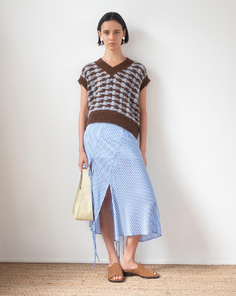 rejina pyo Joey Skirt Satin Stripe Blue