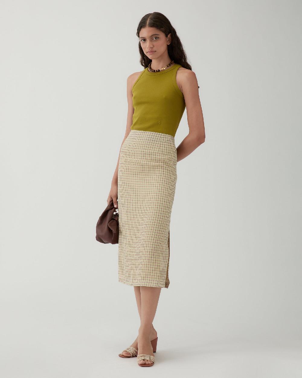 rejina pyo Justine Skirt Check Green