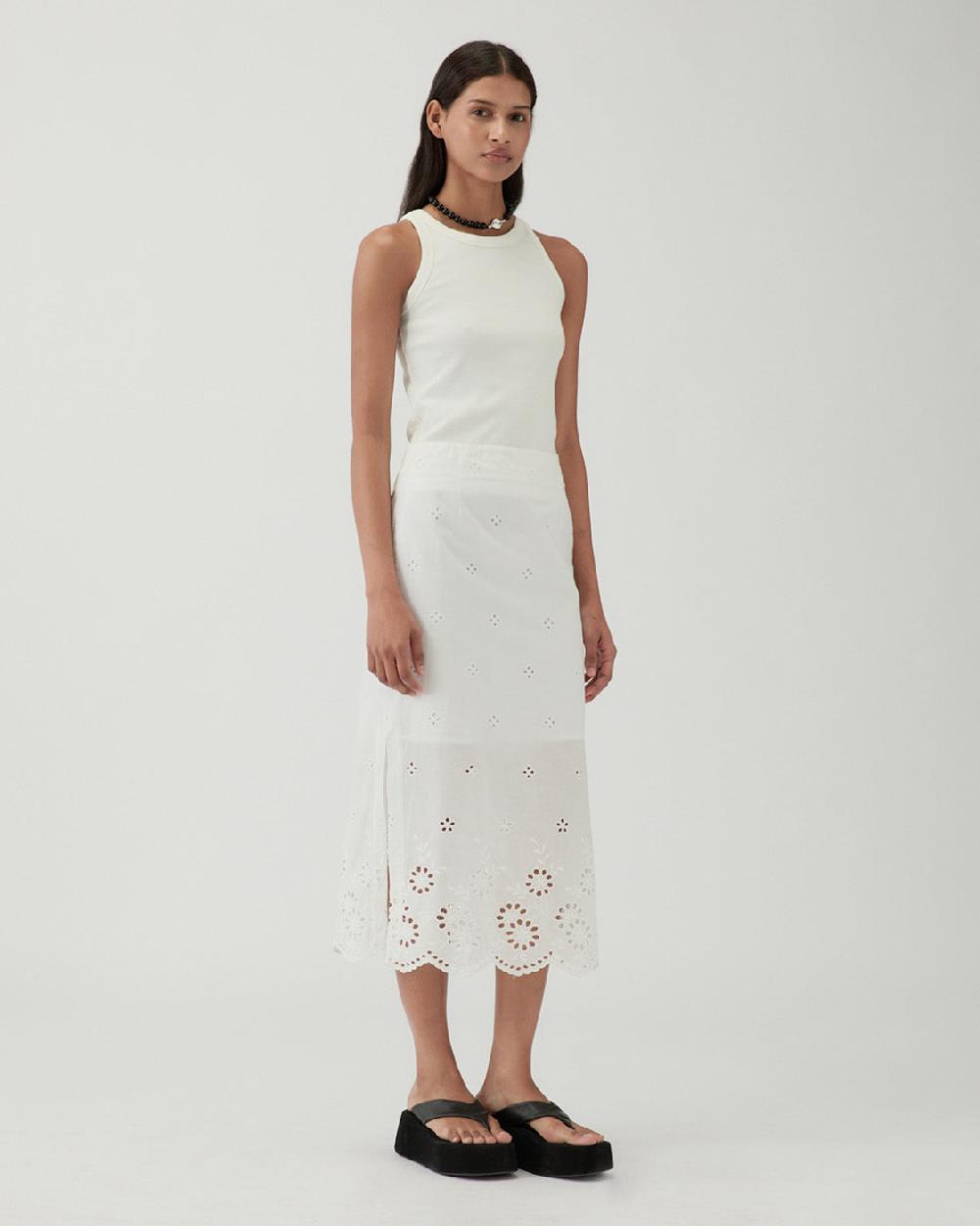 rejina pyo Justine Skirt Cotton Embroidery White