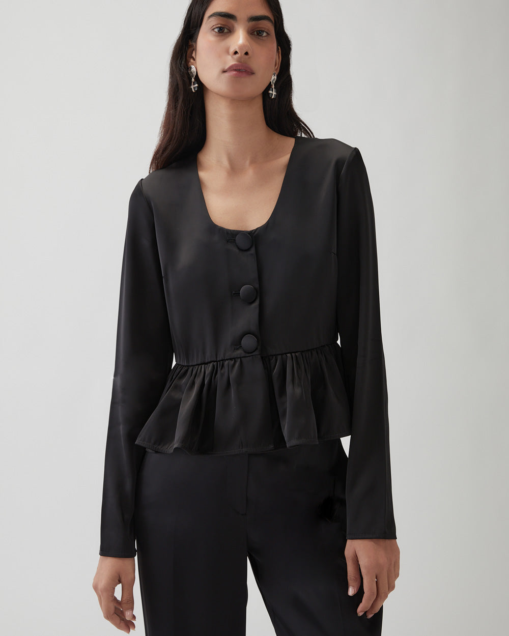 rejina pyo Lana Blouse Duchesse Satin Black