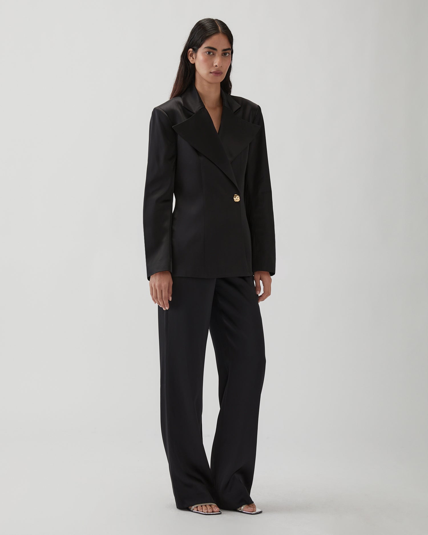 rejina pyo Leila Blazer Duchesse Satin Black