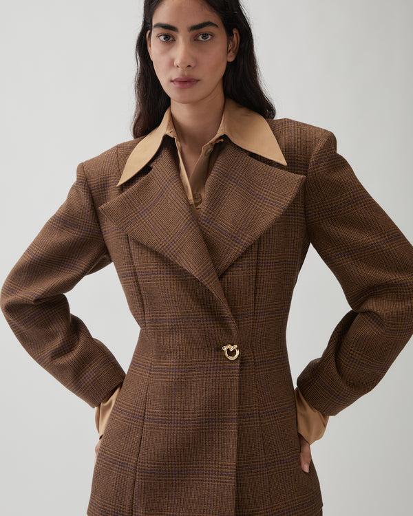 Rejina Pyo Leila Blazer Wool Check Brown
