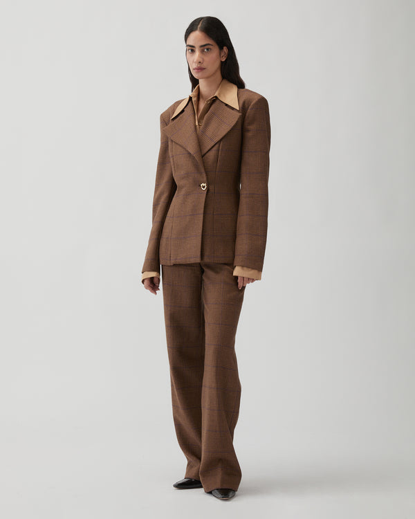 Rejina Pyo Leila Blazer Wool Check Brown