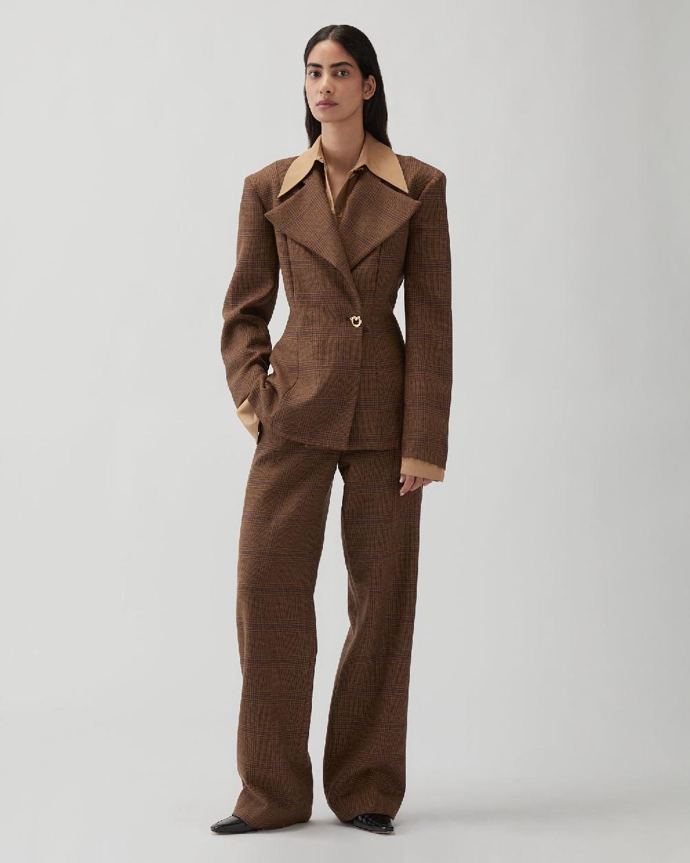 rejina pyo Leila Blazer Wool Check Brown