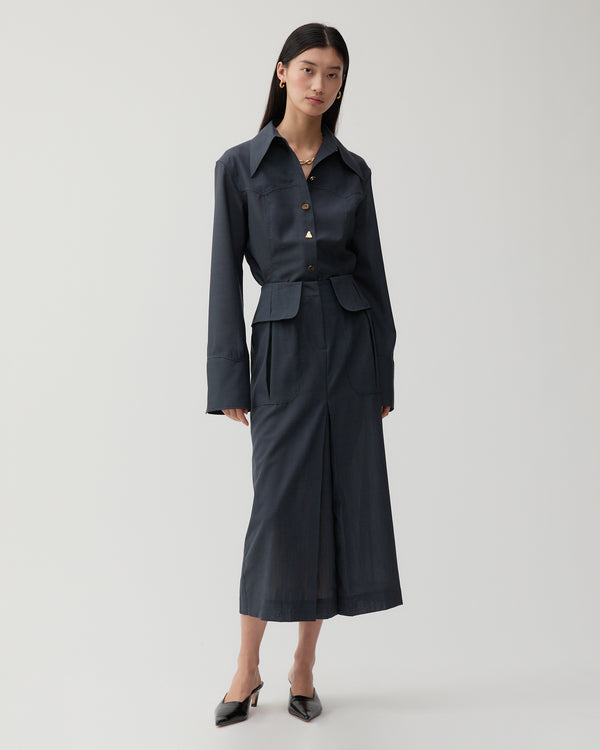 Rejina Pyo Lila Skirt Wool Blend Suiting Slate
