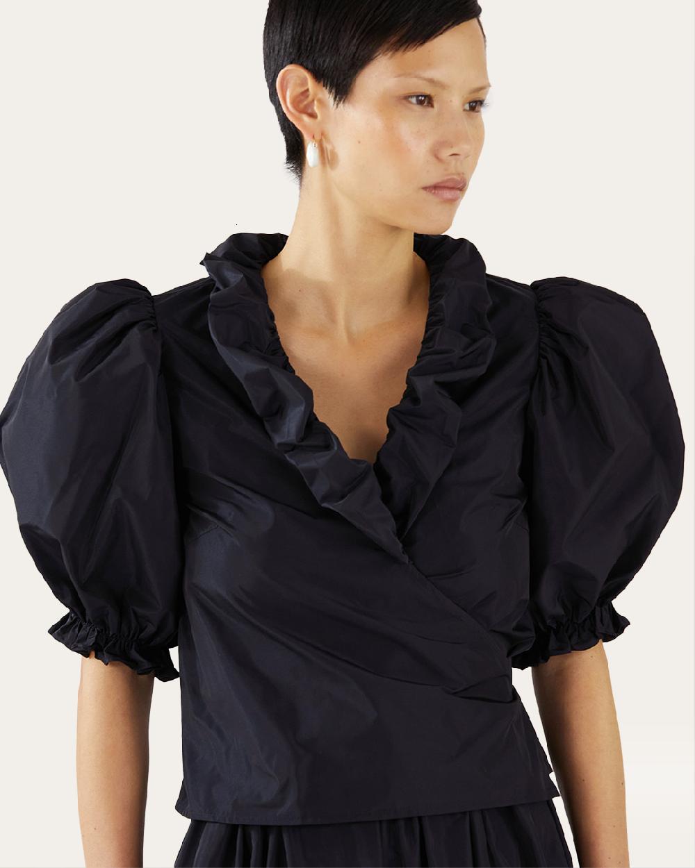 rejina pyo Luna Blouse Recycled Blend Taffeta Navy