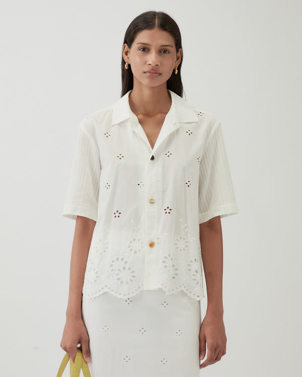 Rejina Pyo Marty Shirt Cotton Embroidery Cream