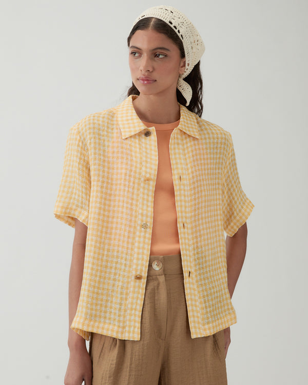 Rejina Pyo Marty Shirt Linen Check Yellow