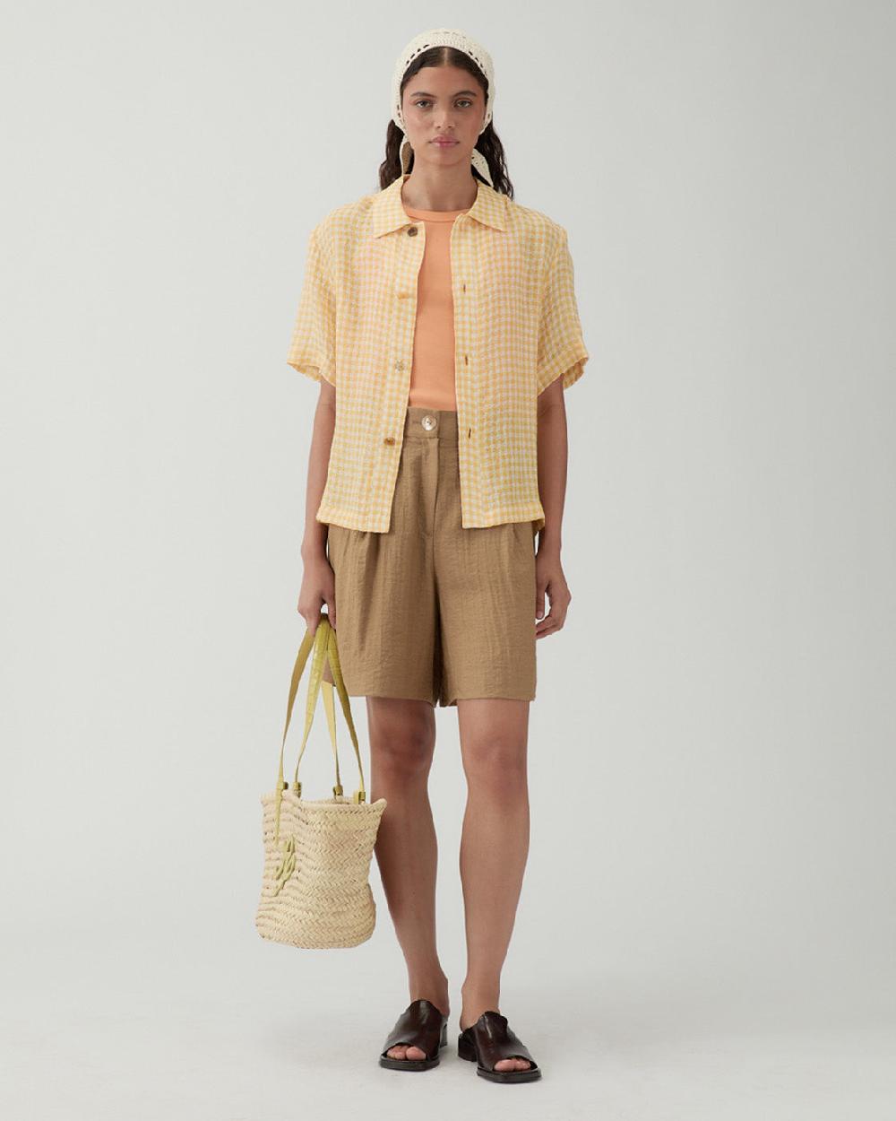 rejina pyo Marty Shirt Linen Check Yellow
