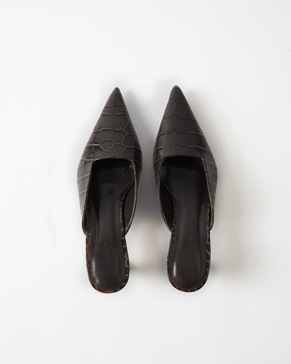 Rejina Pyo Mathilde Mule Leather Emboss Croc Black