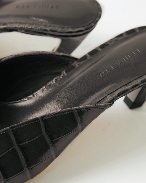 Rejina Pyo Mathilde Mule Leather Emboss Croc Black
