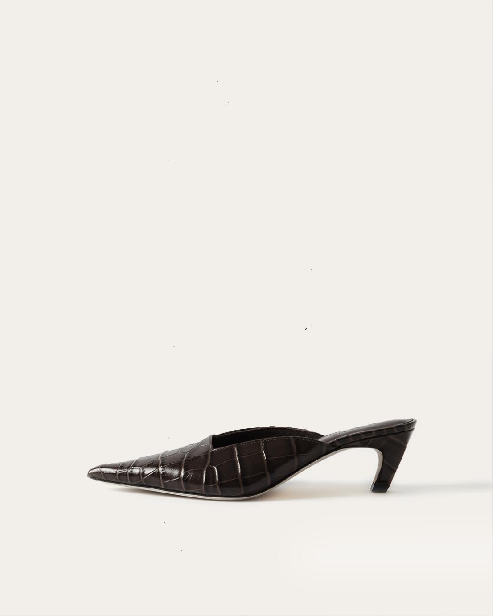 rejina pyo Mathilde Mule Leather Emboss Croc Black