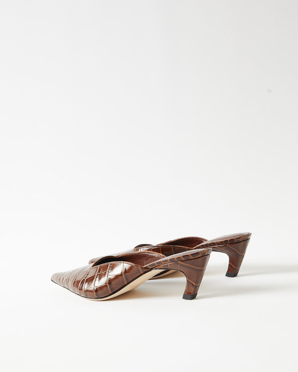 Rejina Pyo Mathilde Mule Leather Emboss Croc Brown