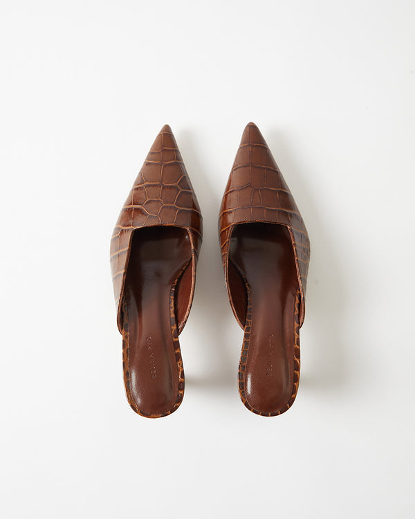 Rejina Pyo Mathilde Mule Leather Emboss Croc Brown