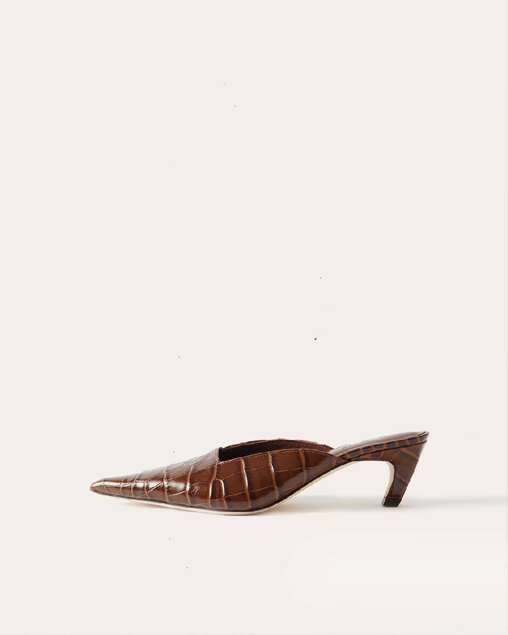 rejina pyo Mathilde Mule Leather Emboss Croc Brown