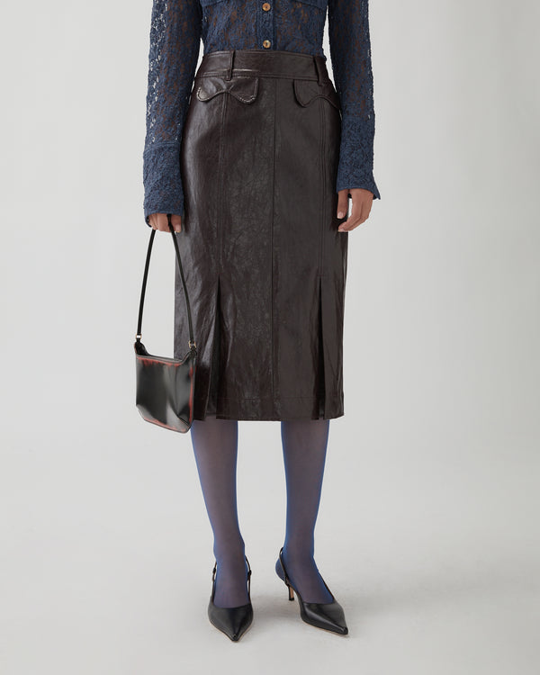 Rejina Pyo Monroe Skirt Faux Leather Burgundy