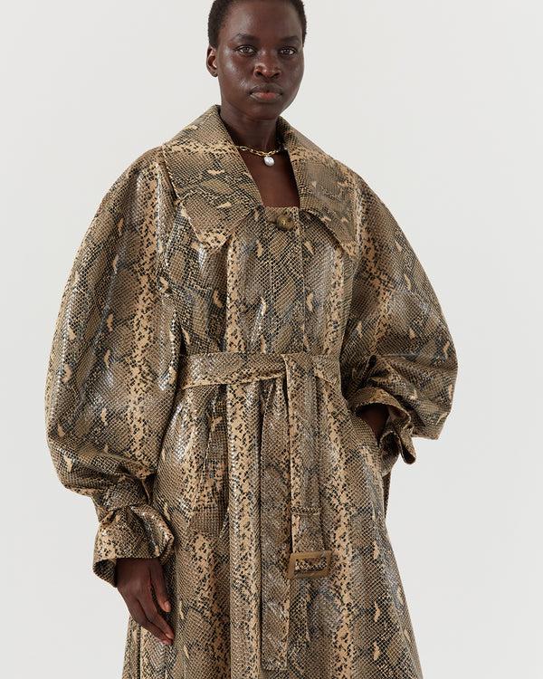 Rejina Pyo Oona Trenchcoat Faux Snakeskin Beige