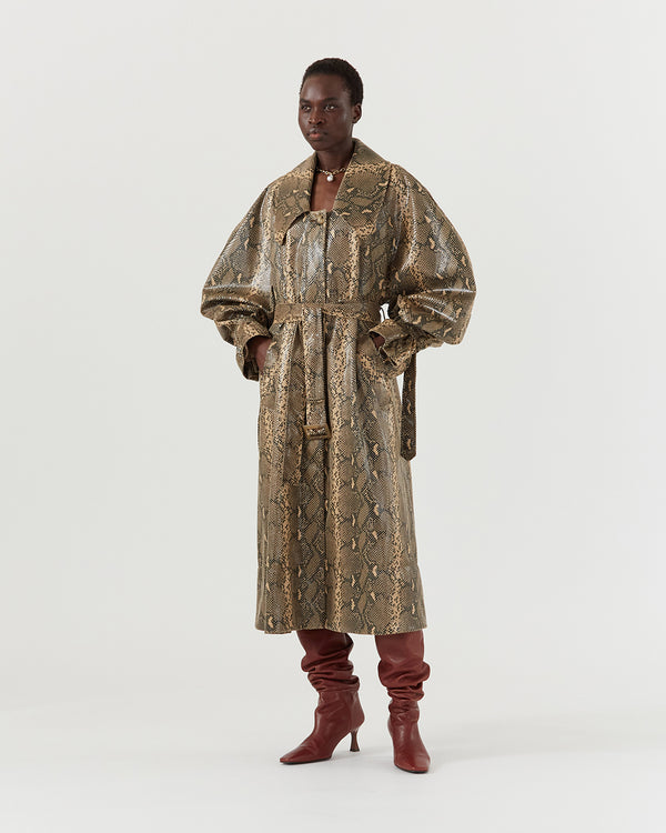 Rejina Pyo Oona Trenchcoat Faux Snakeskin Beige