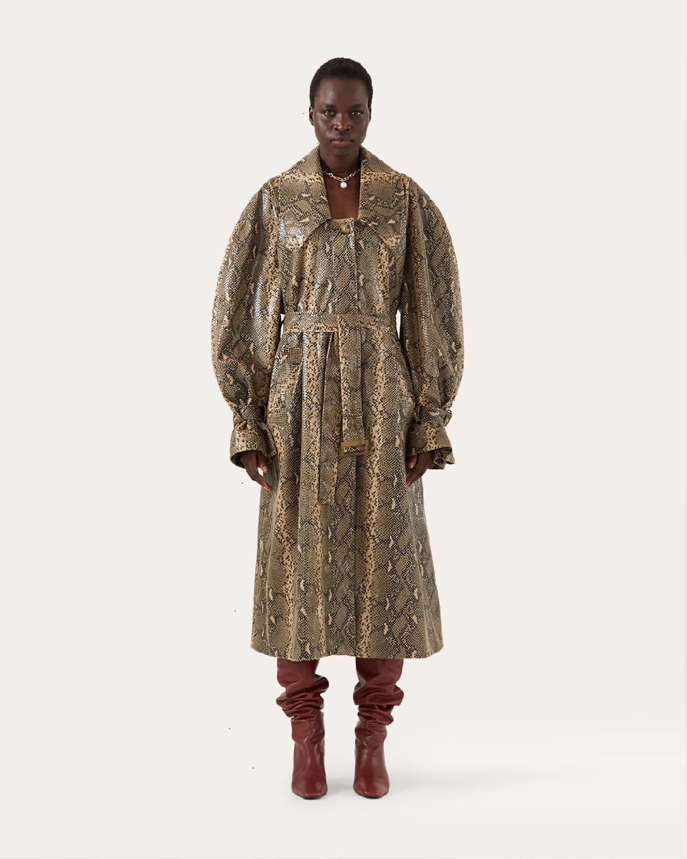 rejina pyo Oona Trenchcoat Faux Snakeskin Beige