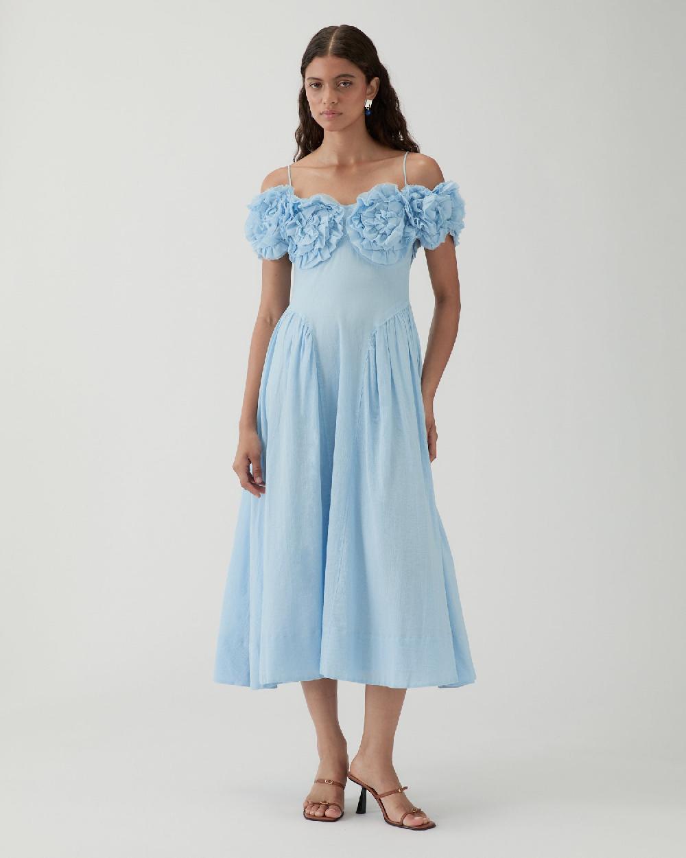 rejina pyo Ophelia Dress Pleated Cotton Blue