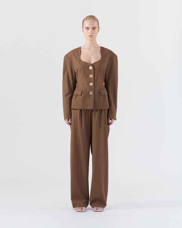 Rejina Pyo Perrin Blazer Wool Blend Brown