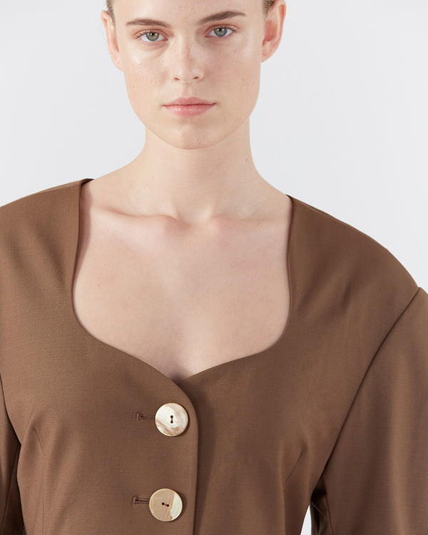 Rejina Pyo Perrin Blazer Wool Blend Brown