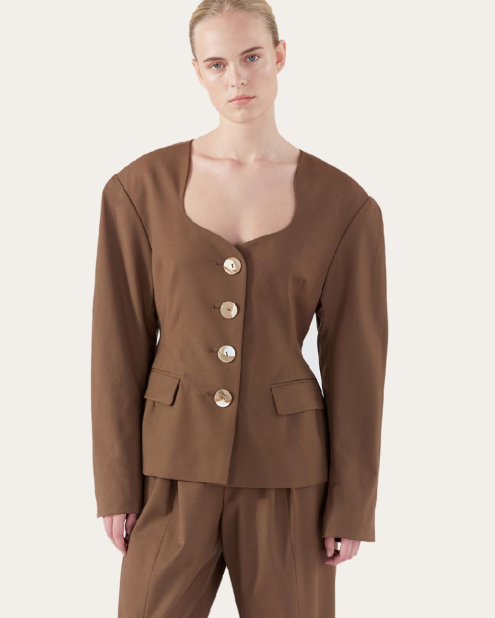 rejina pyo Perrin Blazer Wool Blend Brown