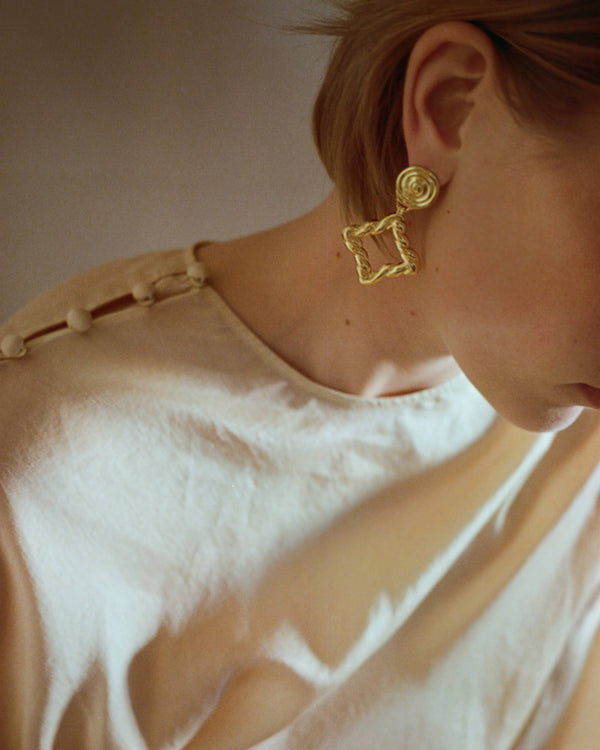 Rejina Pyo Rectangle Twirl Earrings Gold Plated