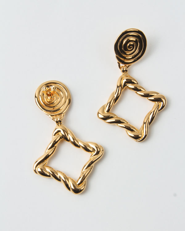 Rejina Pyo Rectangle Twirl Earrings Gold Plated
