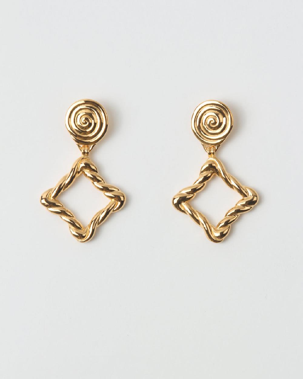rejina pyo Rectangle Twirl Earrings Gold Plated
