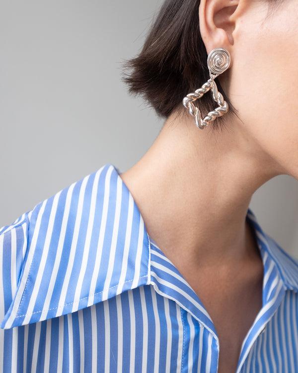 Rejina Pyo Rectangle Twirl Earrings Silver Plated