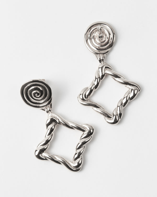 Rejina Pyo Rectangle Twirl Earrings Silver Plated