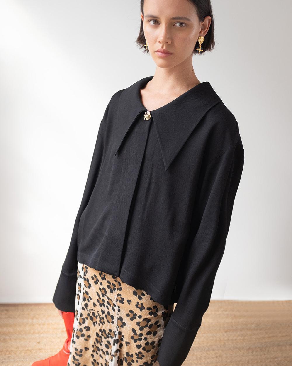 rejina pyo Riley Shirt Crepe Twill Viscose Black