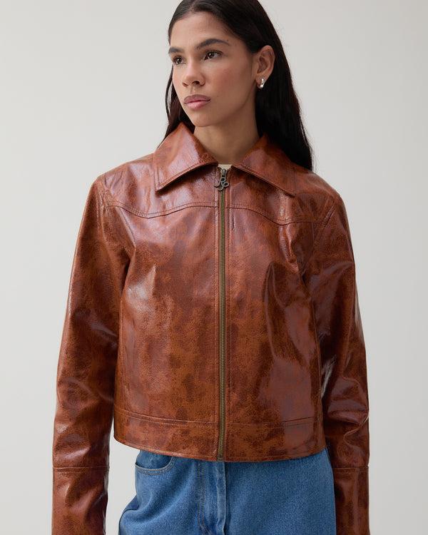 Rejina Pyo Rowan Jacket Faux Leather Brown