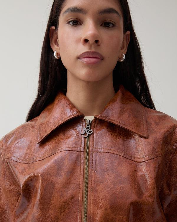 Rejina Pyo Rowan Jacket Faux Leather Brown