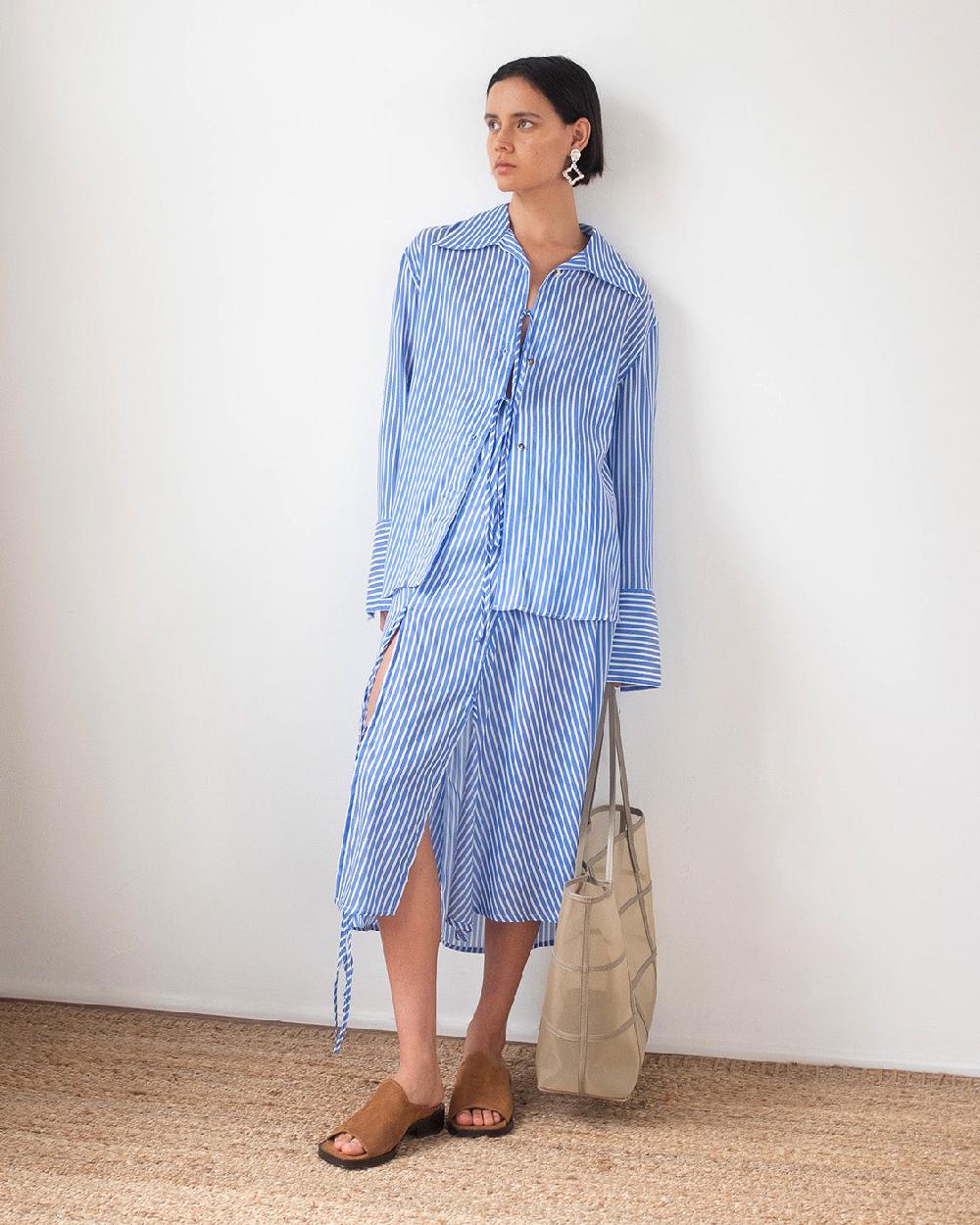 rejina pyo Saskia Shirt Satin Stripe Blue