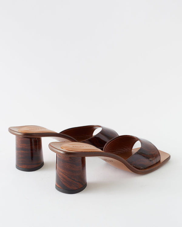 Rejina Pyo Selma Heels Patent Leather Wood Brown