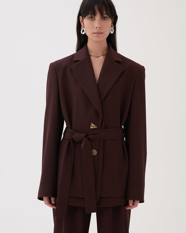 Rejina Pyo Simone Jacket Wool Blend Twill Burgundy