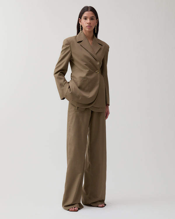 Rejina Pyo Sonia Trousers Wool Blend Olive
