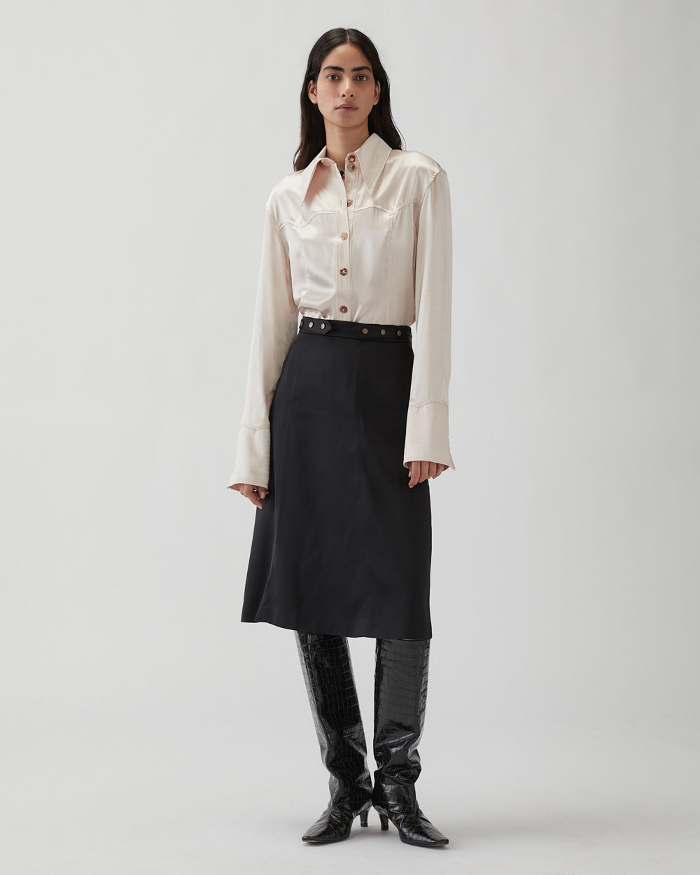 rejina pyo Thea Skirt Duchesse Satin Black