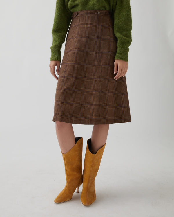 Rejina Pyo Thea Skirt Wool Check Brown