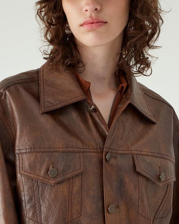 Rejina Pyo Theo Jacket Faux Leather Brown