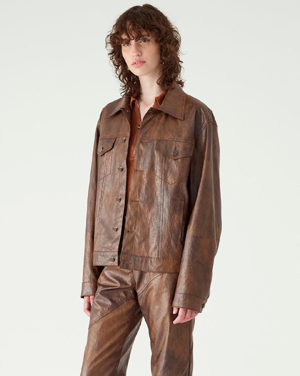 rejina pyo Theo Jacket Faux Leather Brown