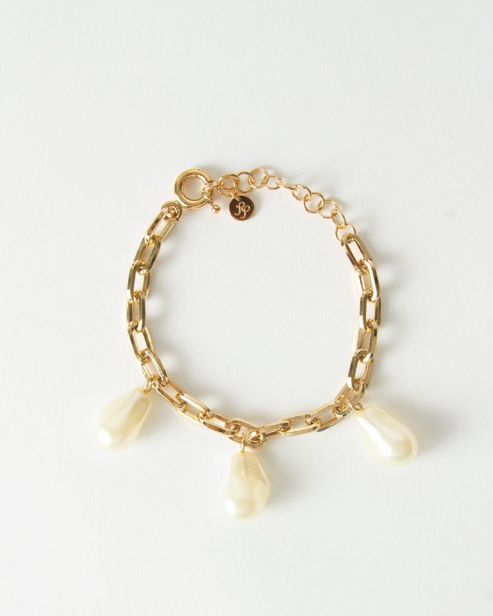 rejina pyo Trio Chain Bracelet Glass Pearl Gold