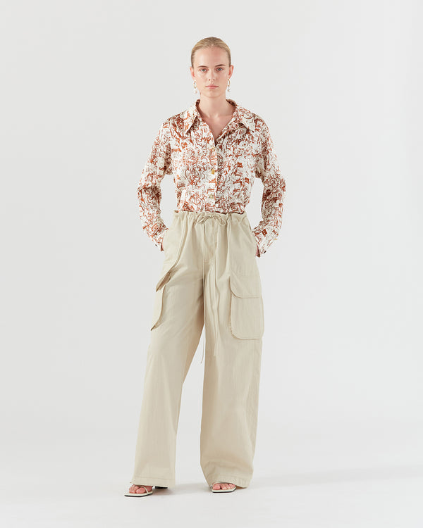 Rejina Pyo Vietta Trousers Cotton Blend Twill Sand