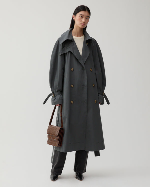 Rejina Pyo Romy Trenchcoat Cotton Blend Twill Charcoal