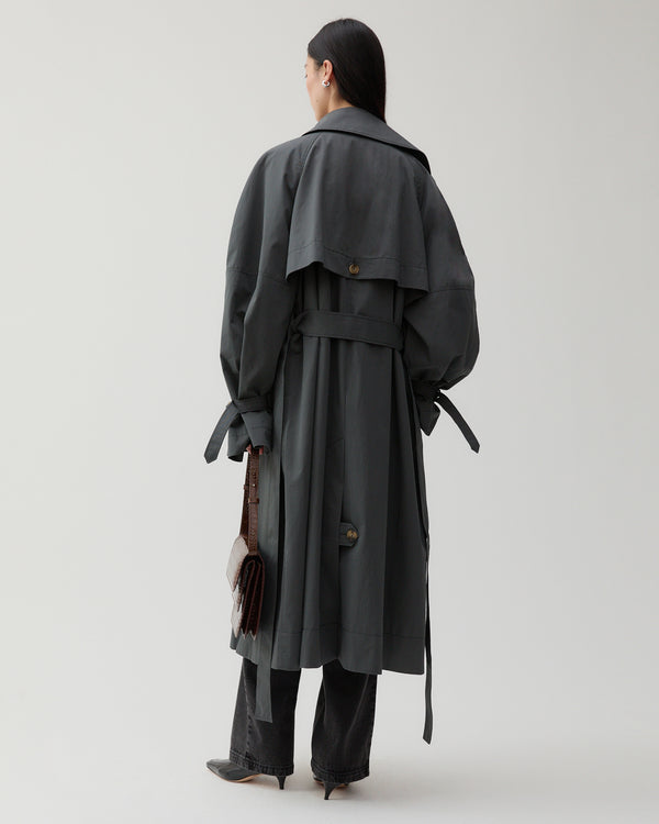 Rejina Pyo Romy Trenchcoat Cotton Blend Twill Charcoal