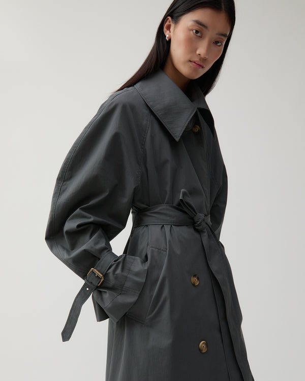 Rejina Pyo Romy Trenchcoat Cotton Blend Twill Charcoal