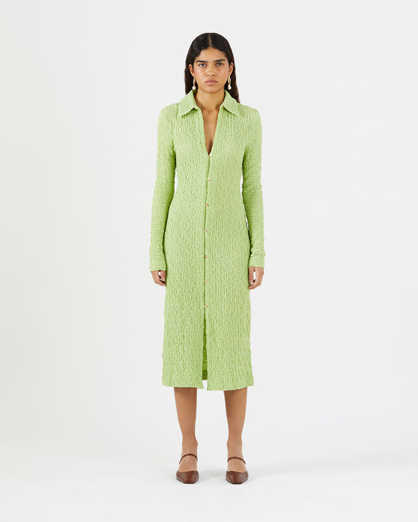 Rejina Pyo Sana Dress Cotton Blend Seersucker Acid Green