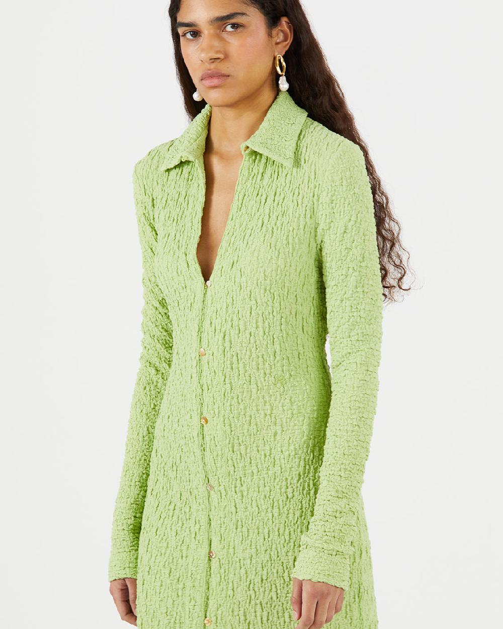 rejina pyo Sana Dress Cotton Blend Seersucker Acid Green